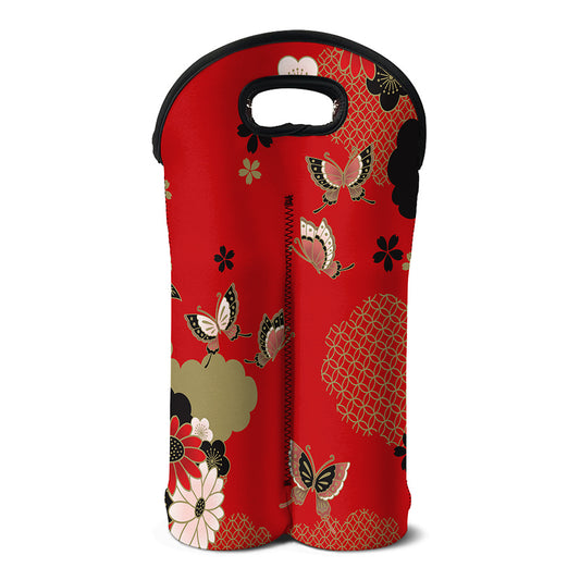 Japanese Flower Print Double Neoprene Wine Tote