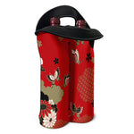 Japanese Flower Print Double Neoprene Wine Tote