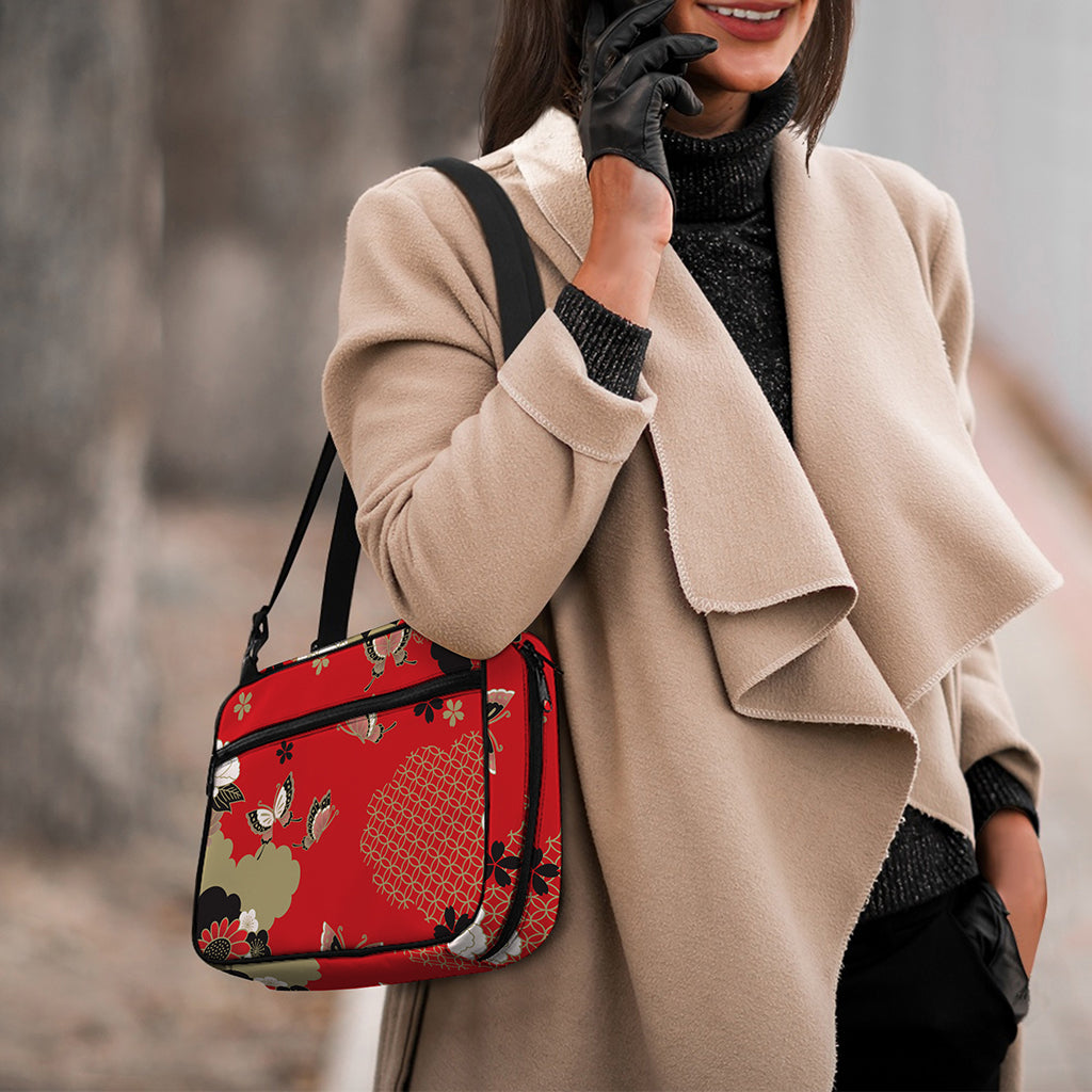 Japanese Flower Print Double Strap Bible Bag