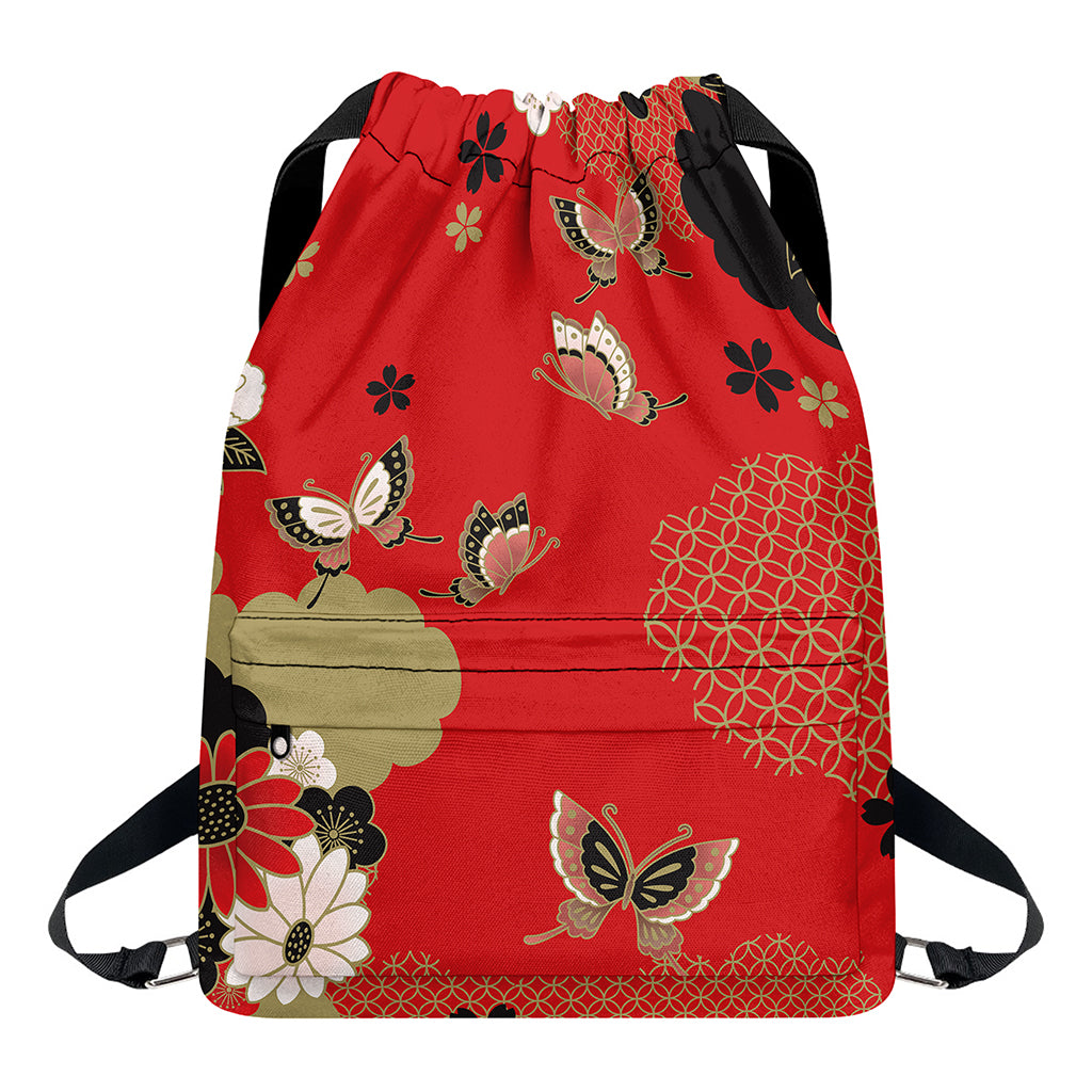Japanese Flower Print Drawstring Backpack