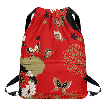 Japanese Flower Print Drawstring Backpack