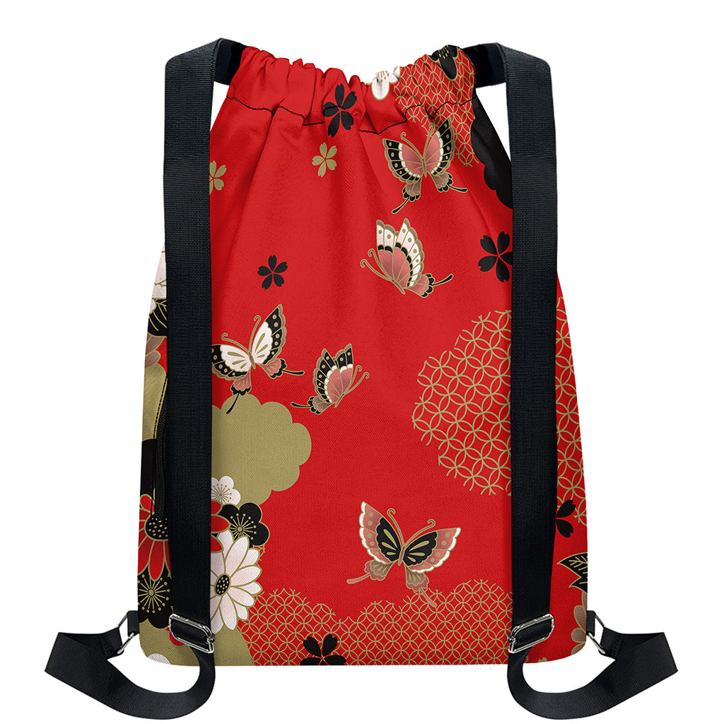 Japanese Flower Print Drawstring Backpack