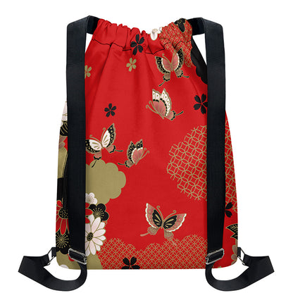 Japanese Flower Print Drawstring Backpack