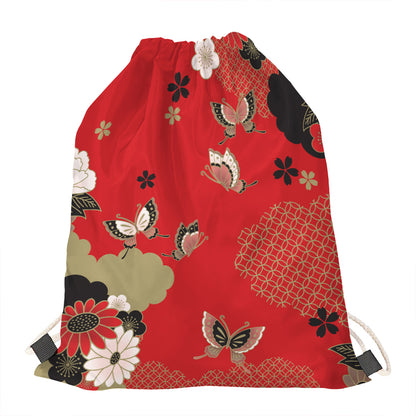 Japanese Flower Print Drawstring Bag