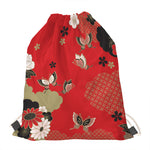 Japanese Flower Print Drawstring Bag