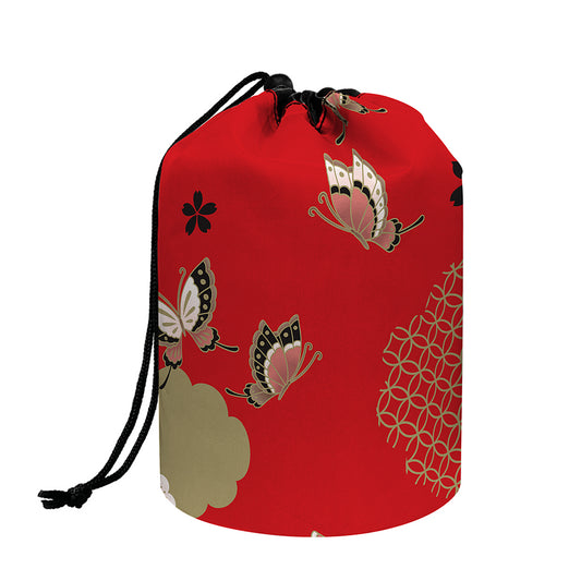 Japanese Flower Print Drawstring Makeup Bag