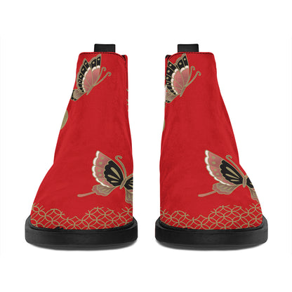 Japanese Flower Print Flat Ankle Boots