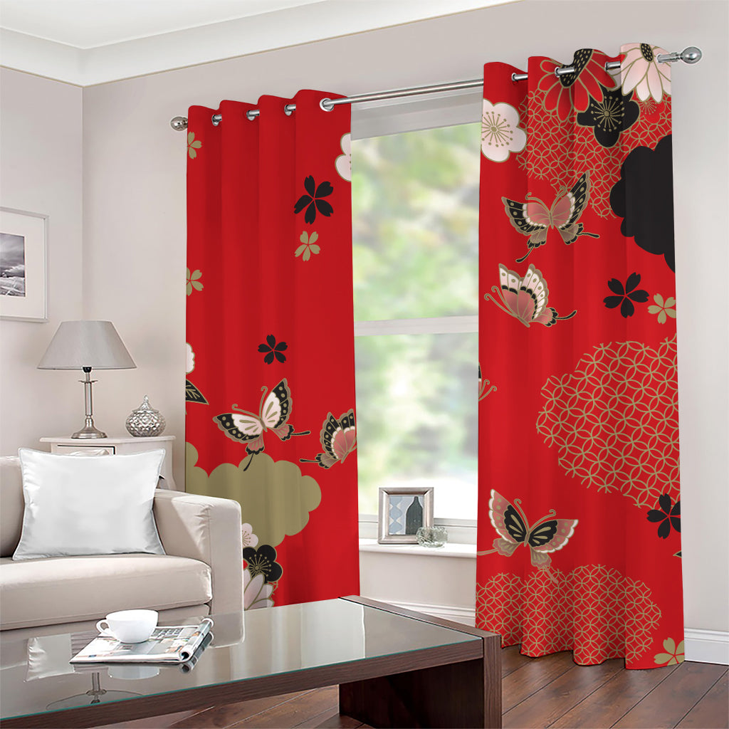 Japanese Flower Print Grommet Curtains
