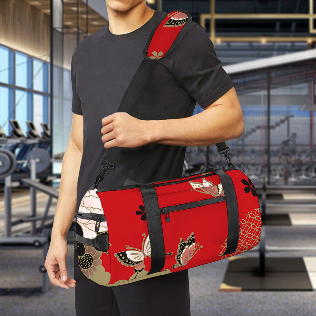 Japanese Flower Print Gym Bag