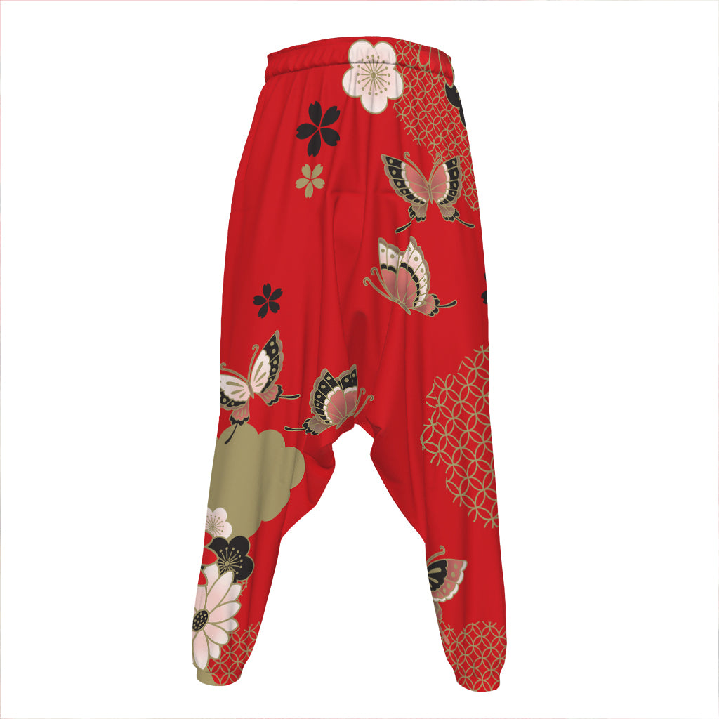 Japanese Flower Print Hammer Pants