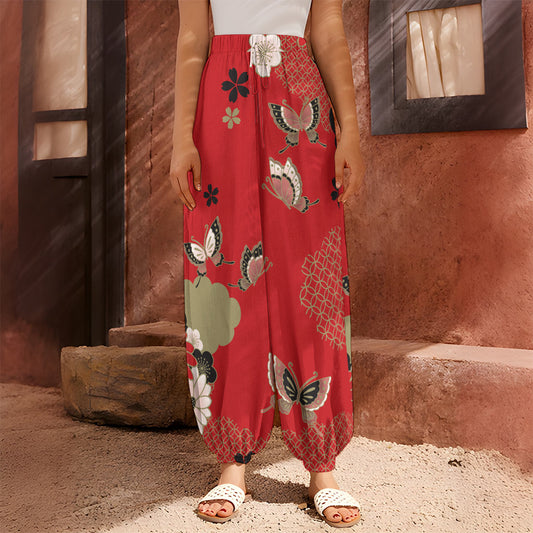 Japanese Flower Print Harem Pants