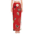 Japanese Flower Print High Slit Maxi Skirt