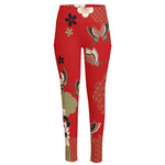 Japanese Flower Print High-Waisted Pocket Leggings