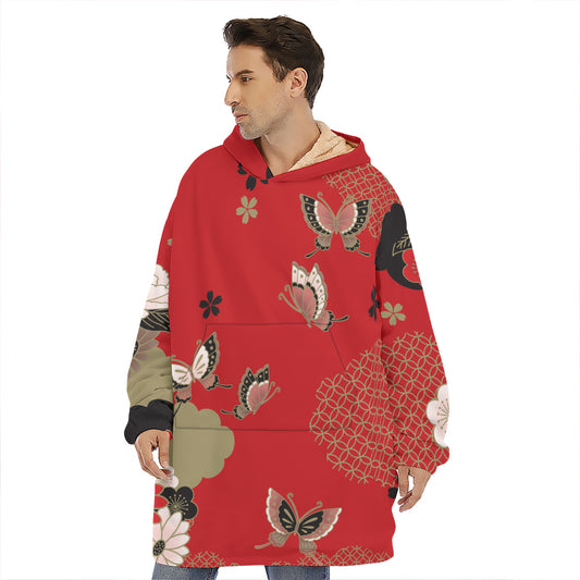 Japanese Flower Print Hoodie Blanket