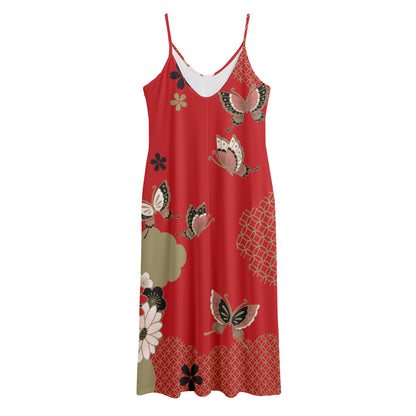 Japanese Flower Print Jersey Midi Cami Dress