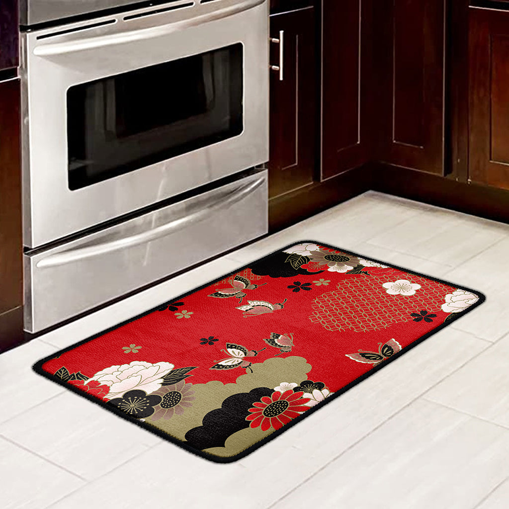 Japanese Flower Print Kitchen Mat