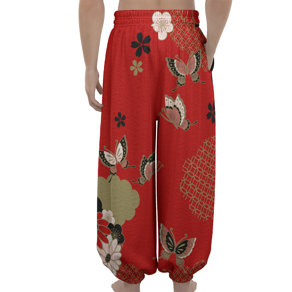 Japanese Flower Print Lantern Pants