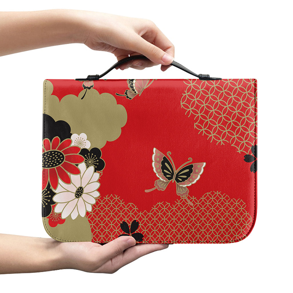 Japanese Flower Print Leather Bible Cover
