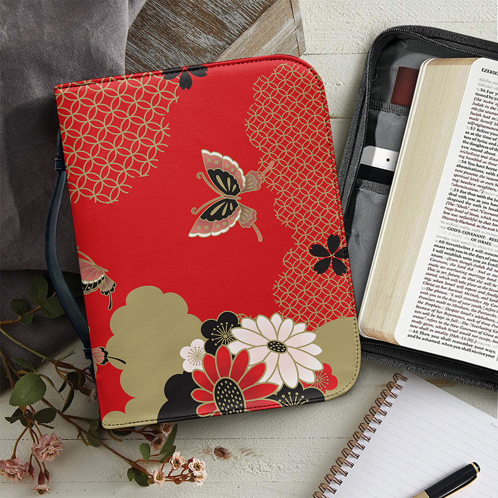 Japanese Flower Print Leather Bible Cover