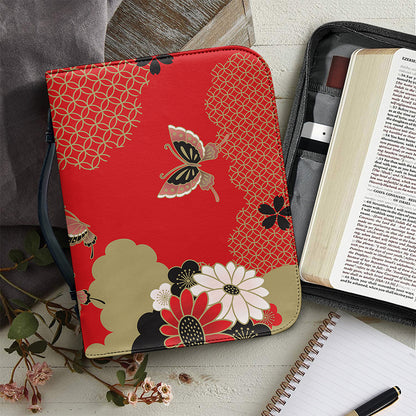 Japanese Flower Print Leather Bible Cover