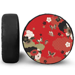 Japanese Flower Print Leather Spare Tire Cover