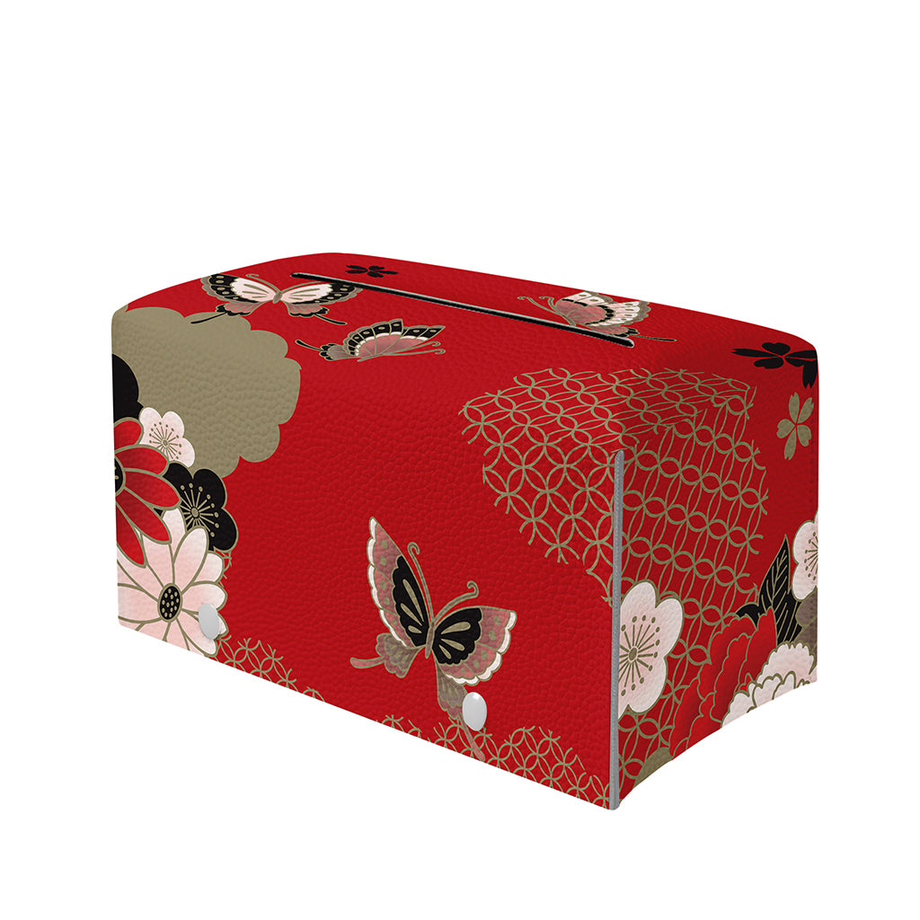 Japanese Flower Print Leather Tissue Box Cover