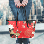 Japanese Flower Print Leather Tote Bag