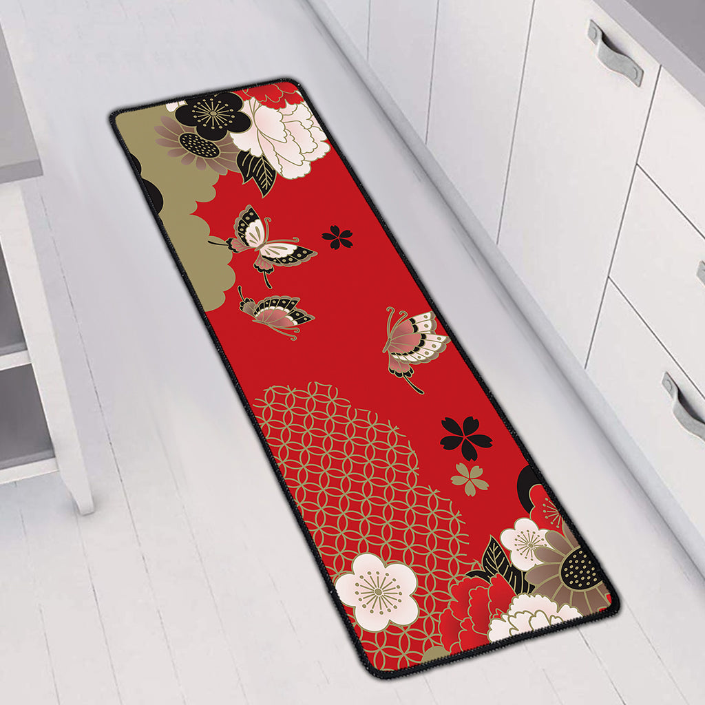 Japanese Flower Print Long Kitchen Mat