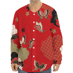 Japanese Flower Print Long Sleeve Baseball Jersey
