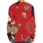 Japanese Flower Print Long Sleeve Baseball Jersey