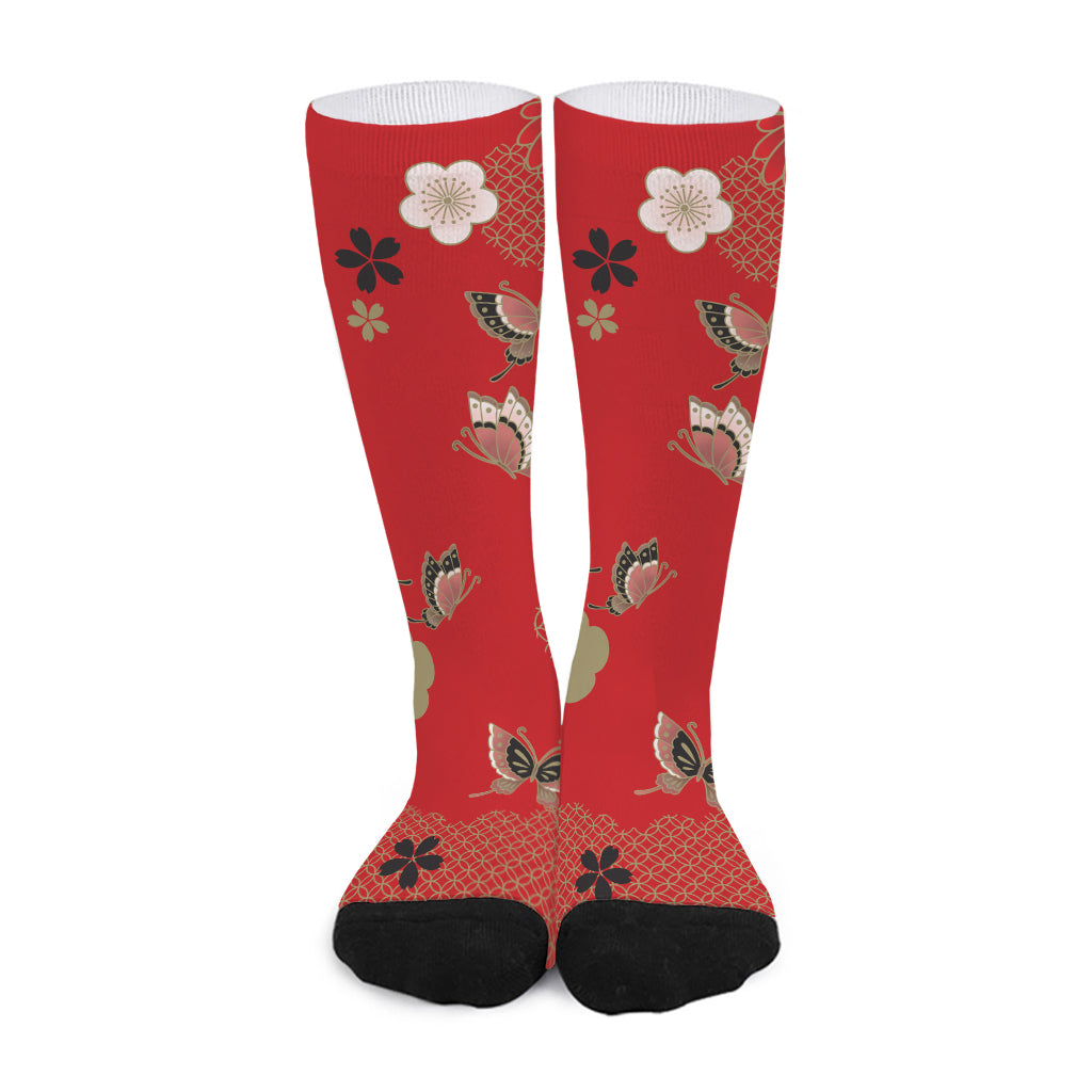 Japanese Flower Print Long Socks