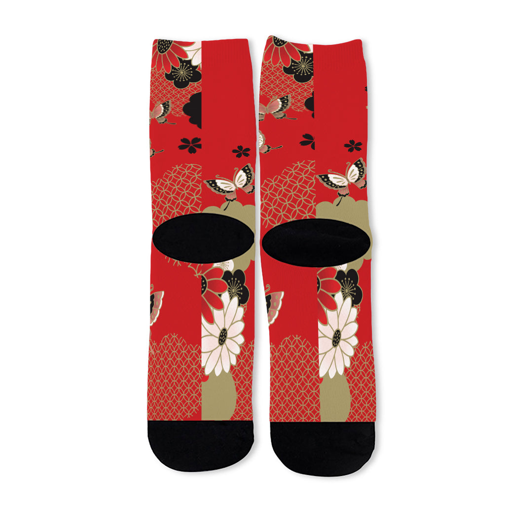 Japanese Flower Print Long Socks