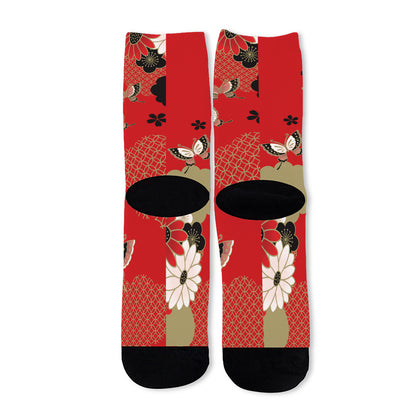 Japanese Flower Print Long Socks