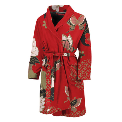 Japanese Flower Print Men's Bathrobe