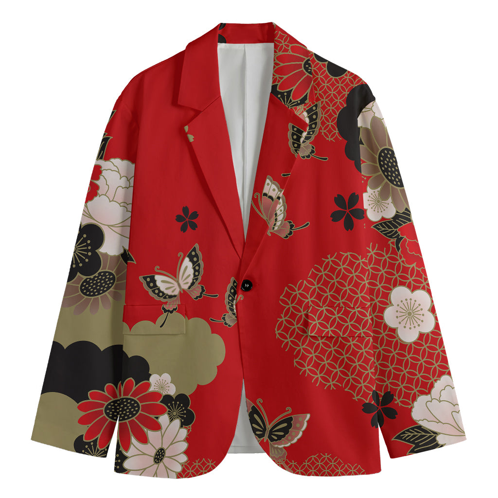 Japanese Flower Print Men's Blazer