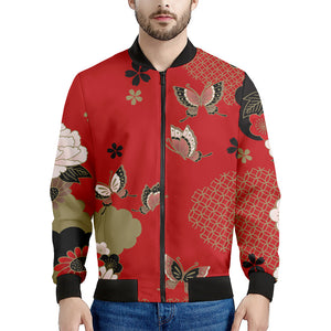 Japanese Flower Print Men's Bomber Jacket