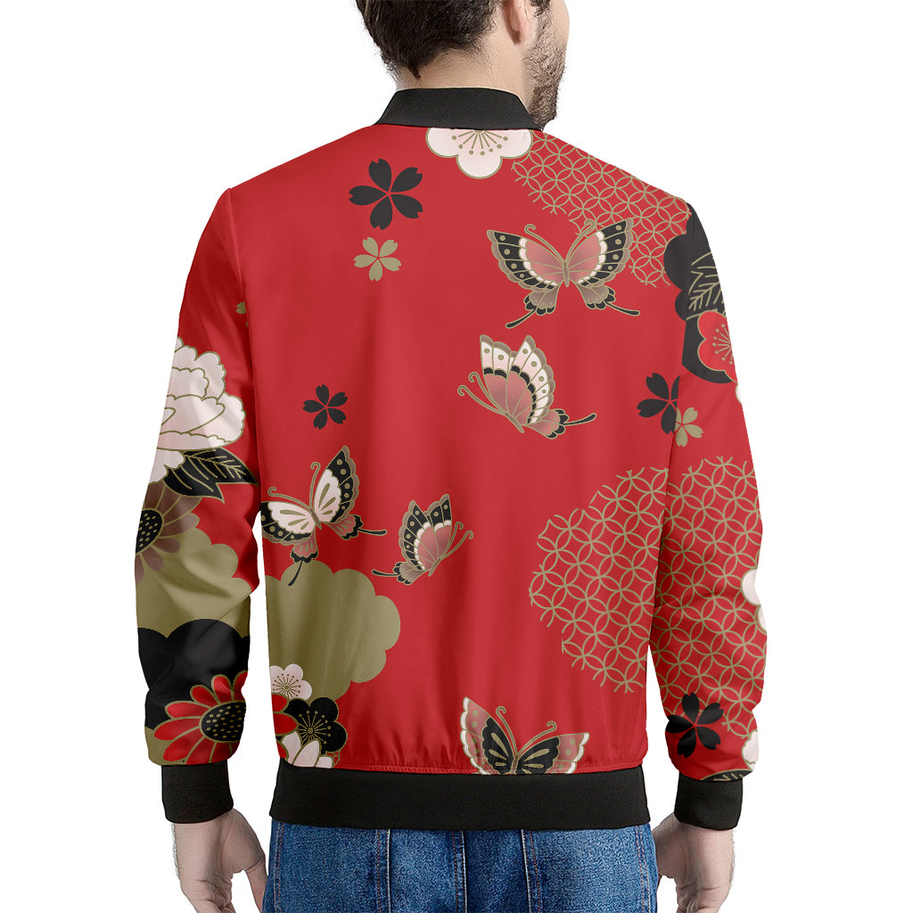 Japanese Flower Print Men's Bomber Jacket