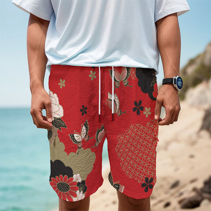 Japanese Flower Print Men's Cargo Shorts