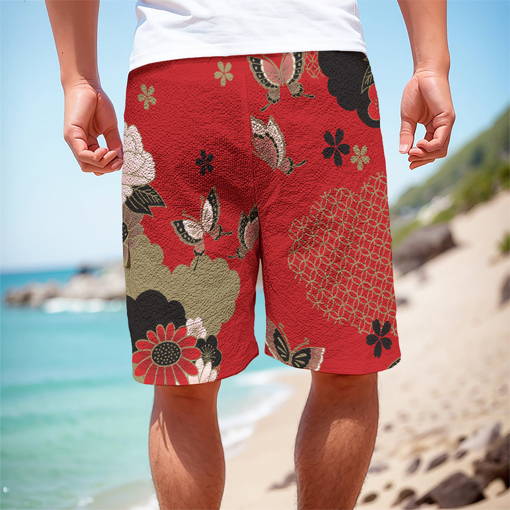 Japanese Flower Print Men's Cargo Shorts