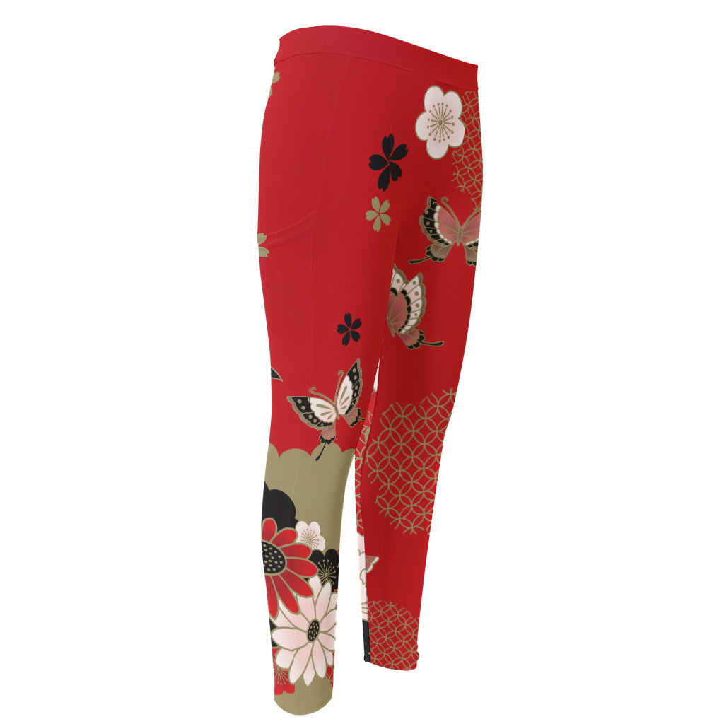 Japanese Flower Print Men's Compression Pants