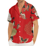 Japanese Flower Print Men's Deep V-Neck Shirt
