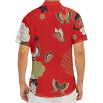 Japanese Flower Print Men's Deep V-Neck Shirt