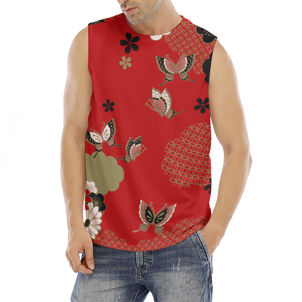 Japanese Flower Print Men's Fitness Tank Top