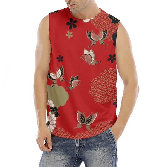 Japanese Flower Print Men's Fitness Tank Top
