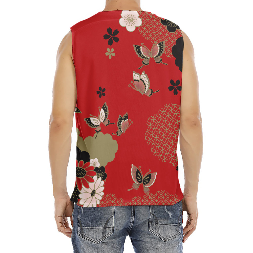 Japanese Flower Print Men's Fitness Tank Top