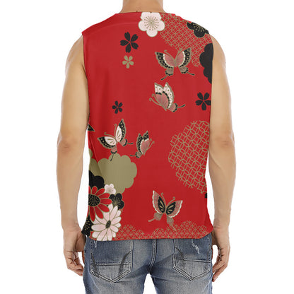 Japanese Flower Print Men's Fitness Tank Top