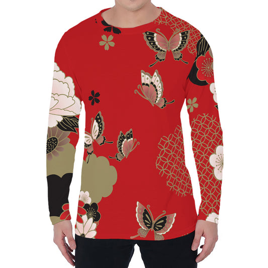 Japanese Flower Print Men's Long Sleeve T-Shirt