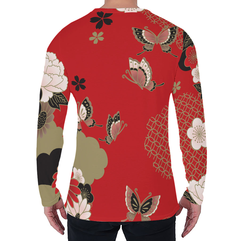 Japanese Flower Print Men's Long Sleeve T-Shirt