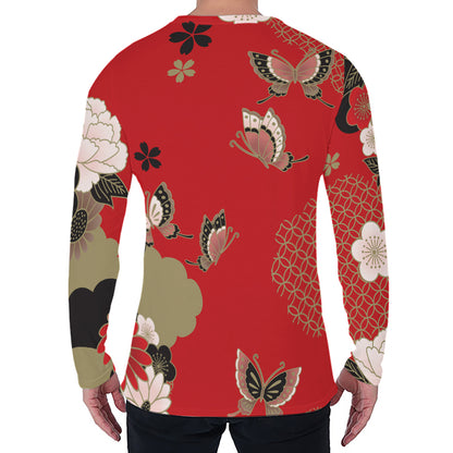 Japanese Flower Print Men's Long Sleeve T-Shirt