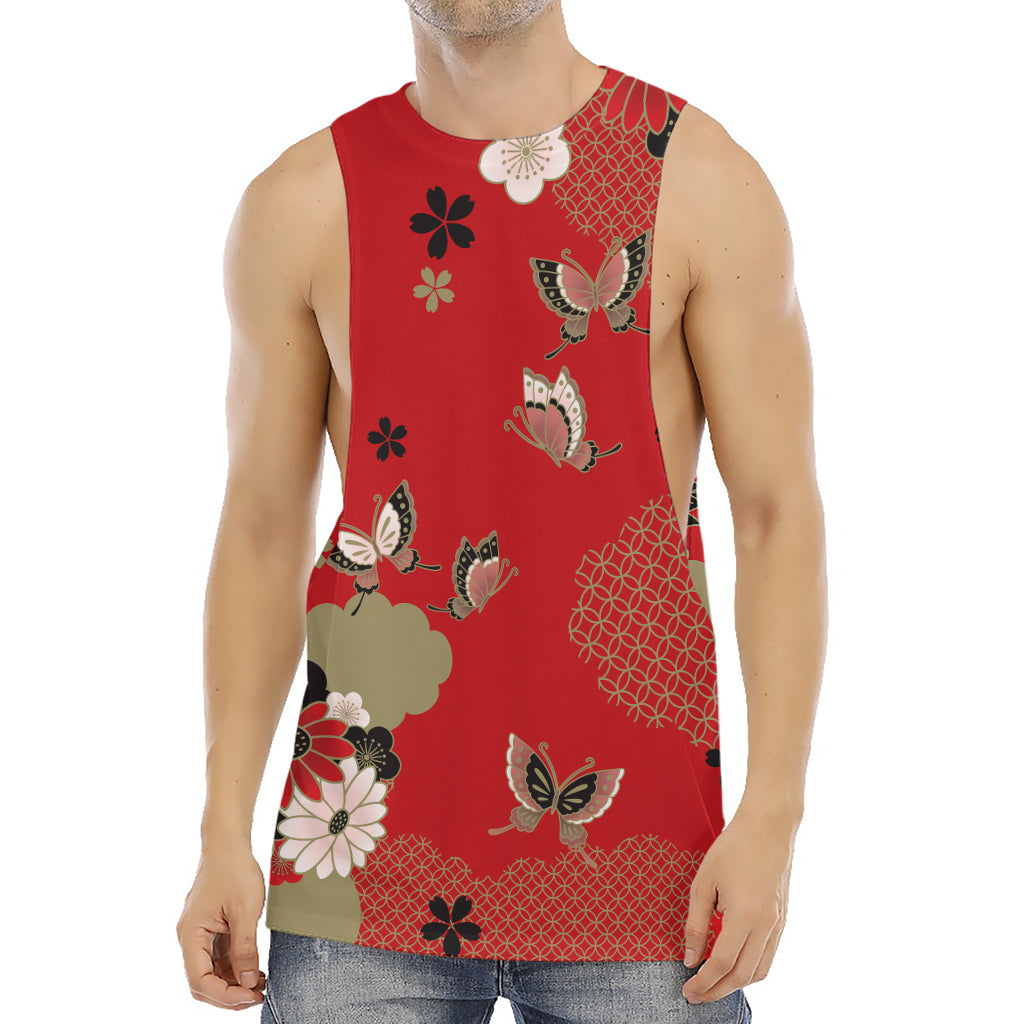 Japanese Flower Print Men's Muscle Tank Top